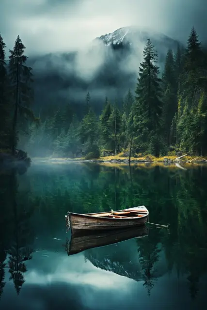 Boat drifting on a calm lake