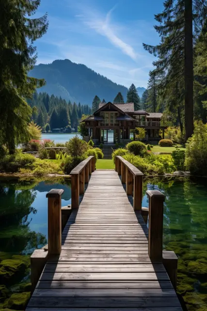 Wooden dock on a calm lake