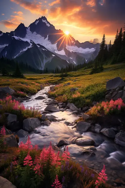 Alpine meadow with wildflowers