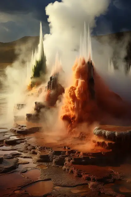 Geysers erupting steam