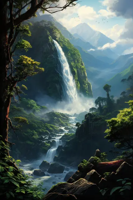 Waterfall cascading from a high cliff