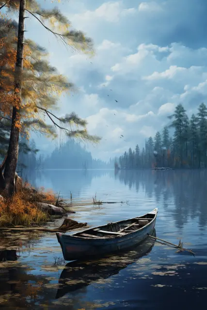 Boat drifting on a calm lake