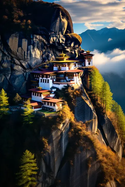 Monasteries on jagged mountain peaks