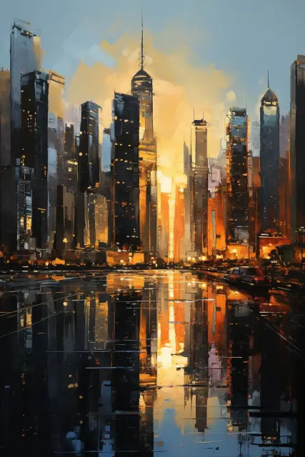 City skyline at dusk