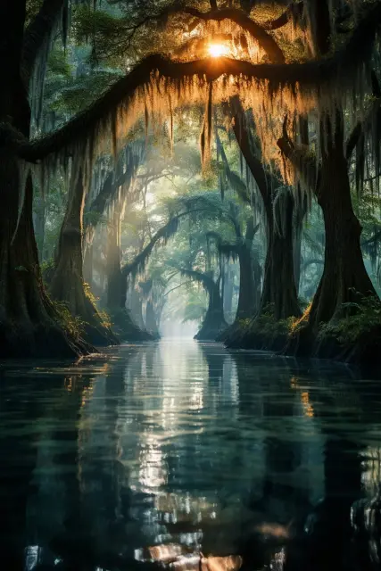 Southern bayou with Spanish moss