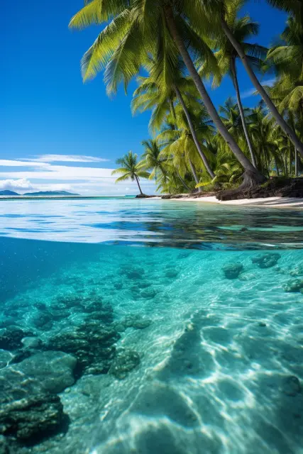 Sunlit shore with clear water