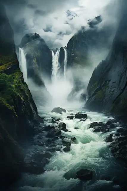 Waterfall tumbling over rocks