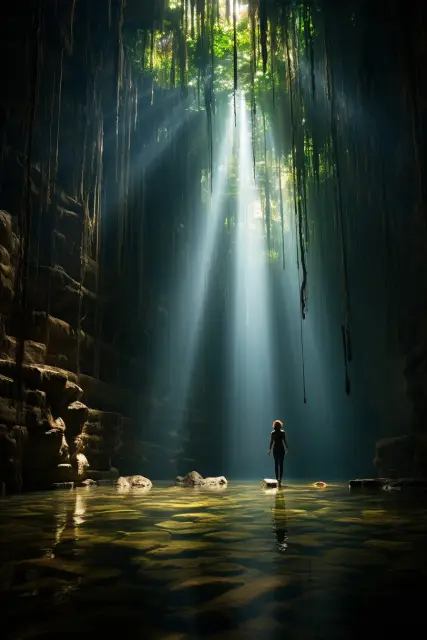 Hidden cenote with crystal-clear water