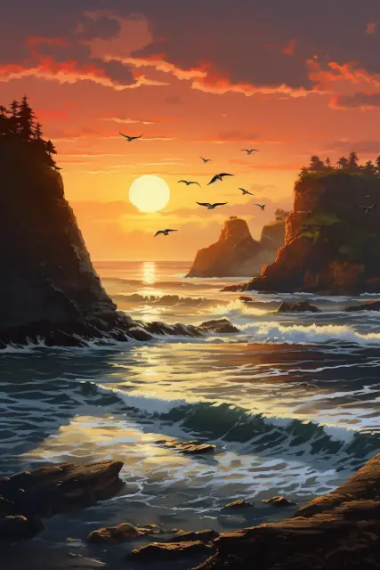 Ocean cliffs at sunset