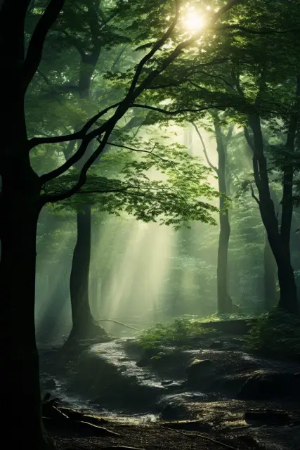 Misty primeval forest