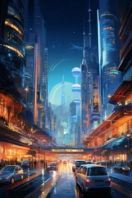 Illuminated city at night
