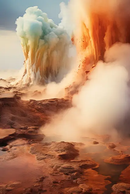 Geysers erupting steam