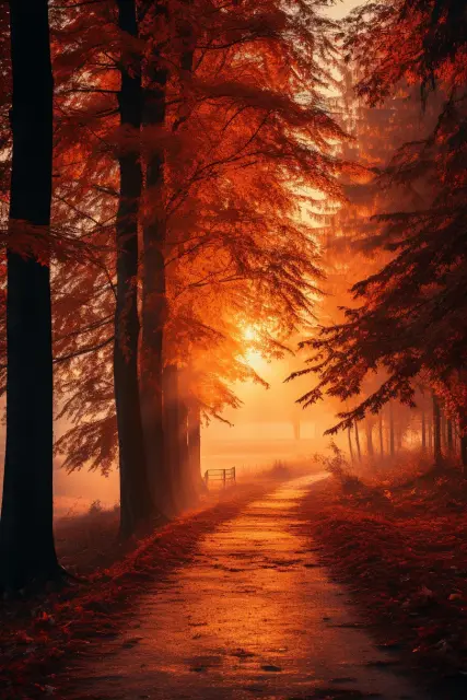 Fiery autumn forest