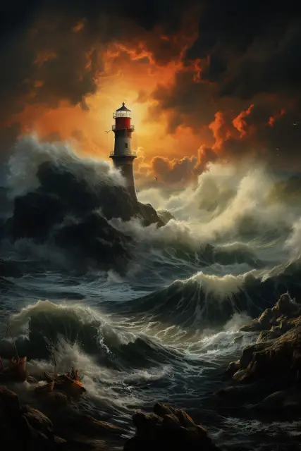 Lighthouse on rocky cliffs