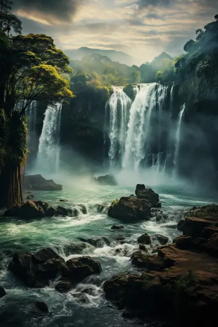 Waterfall cascading from a high cliff