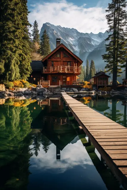Wooden dock on a calm lake
