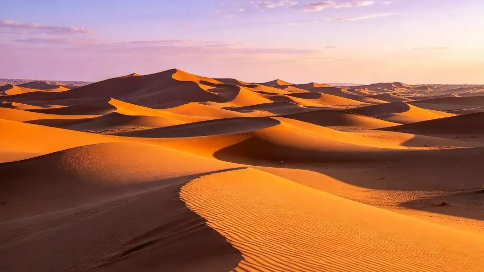 Desert dunes under a pastel sky