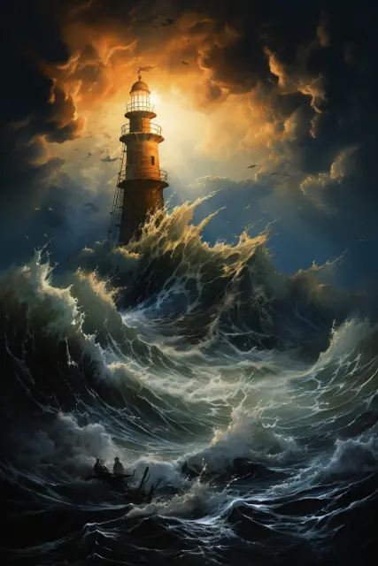 Lighthouse on rocky cliffs