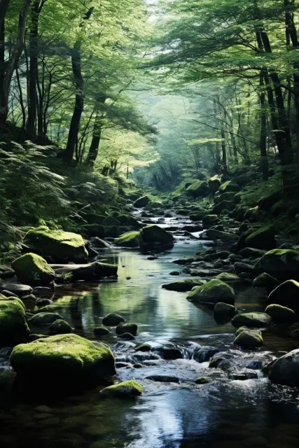 Woodland brook with clear water
