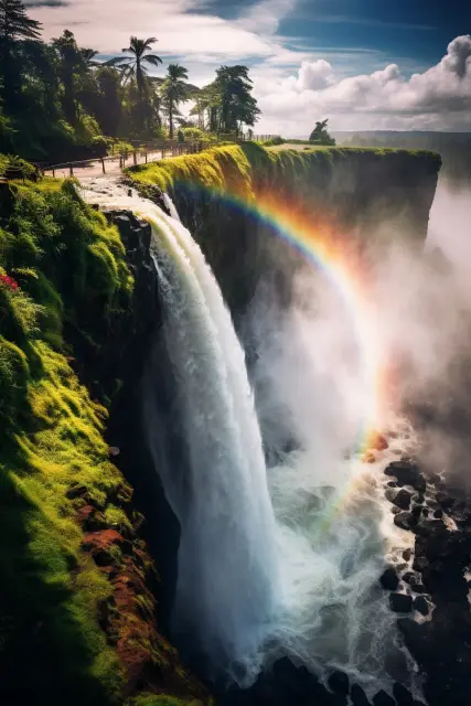 Waterfall cascading from a high cliff