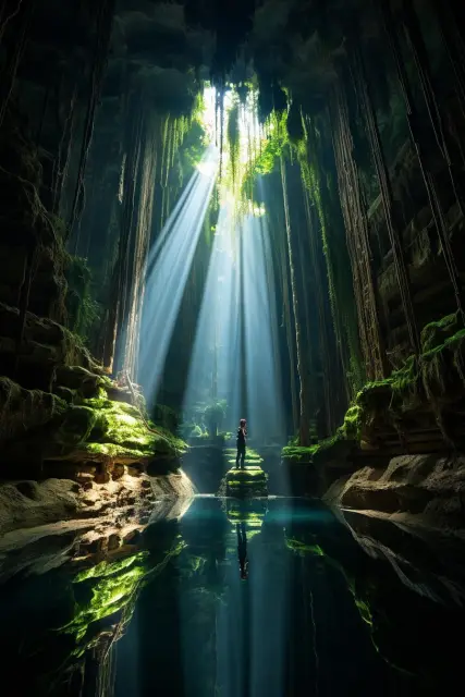 Hidden cenote with crystal-clear water