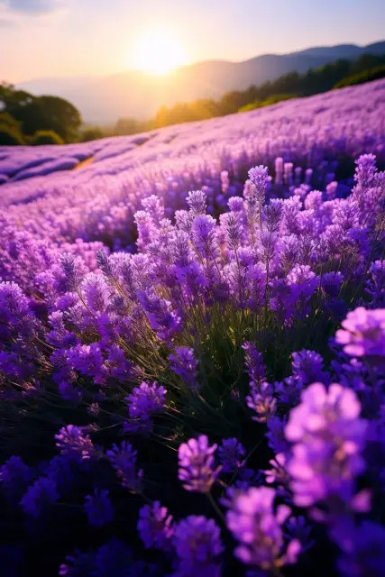 Lavender fields at sunset