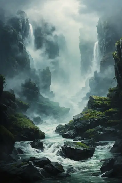 Waterfall tumbling over rocks