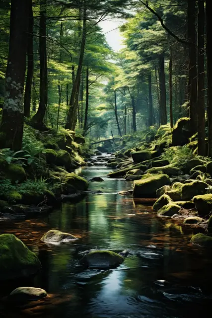 Woodland brook with clear water