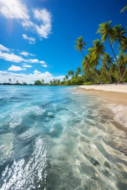 Sunlit shore with clear water