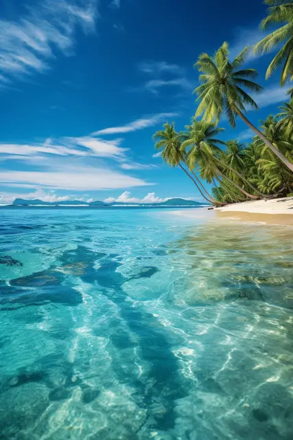 Sunlit shore with clear water