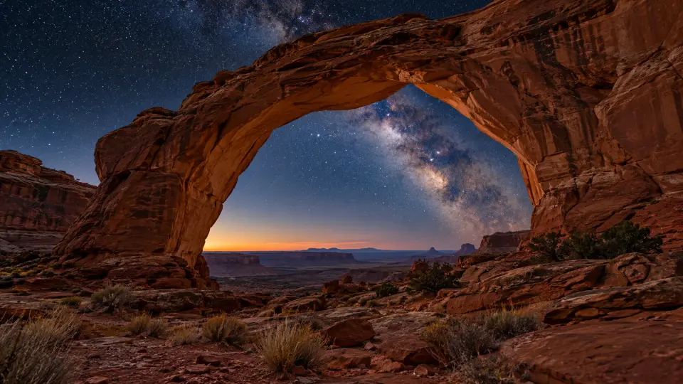 Milky Way through a desert rock arch
