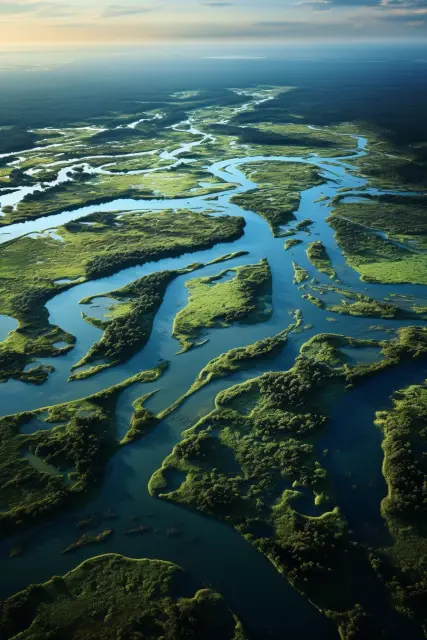 Aerial view of a river delta