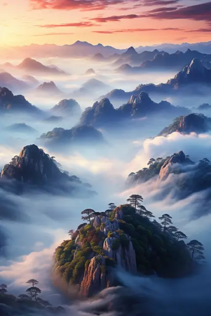 Fog-shrouded mountain range