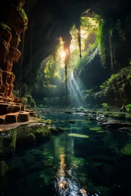 Hidden cenote with crystal-clear water