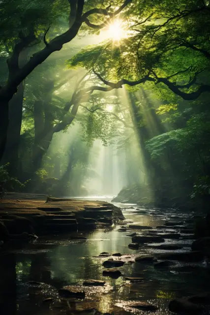 Misty primeval forest