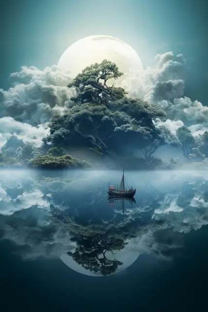 Boat drifting on a calm lake