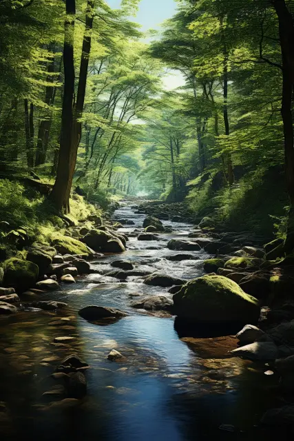 Woodland brook with clear water