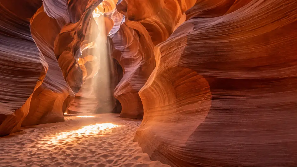 Sunbeam in a sandstone slot canyon