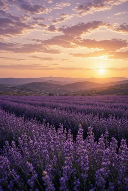 Lavender fields rolling to the horizon