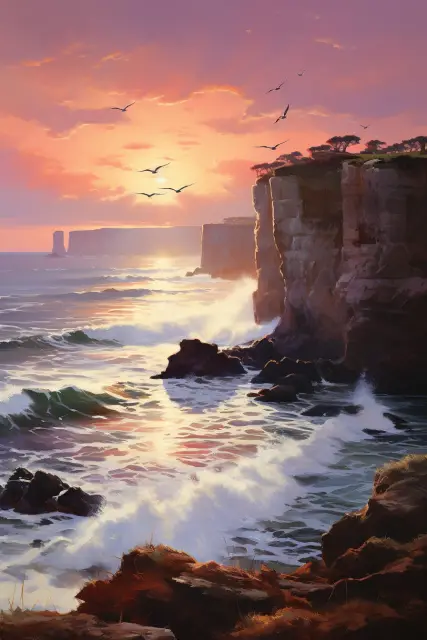 Ocean cliffs at sunset