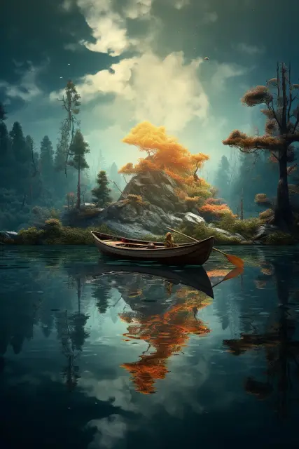 Boat drifting on a calm lake