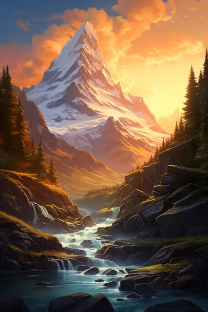 Mountain peak in golden light