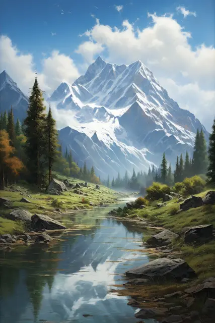Snow-capped peaks reflected in a lake