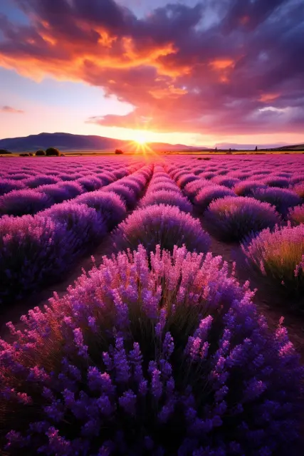 Lavender fields at sunset