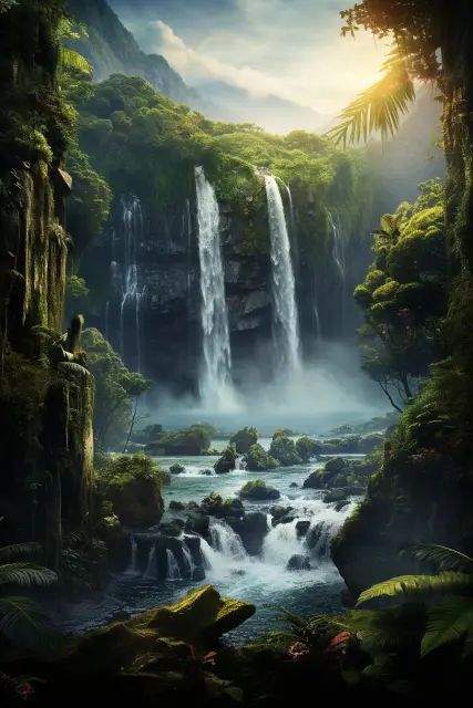 Waterfall cascading from a high cliff