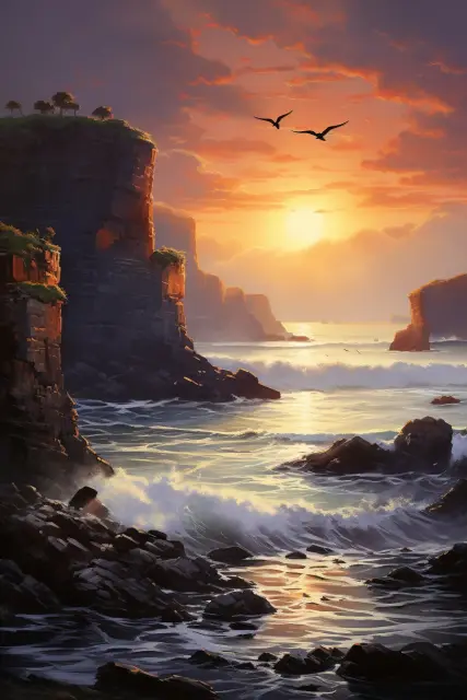 Ocean cliffs at sunset