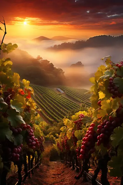 Morning mist over vineyards
