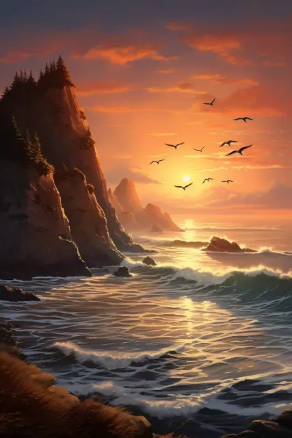 Ocean cliffs at sunset