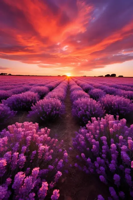 Lavender fields at sunset