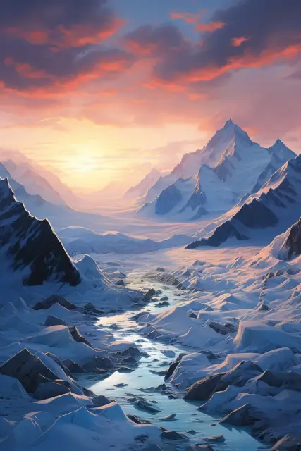 Glacier valley with blue ice